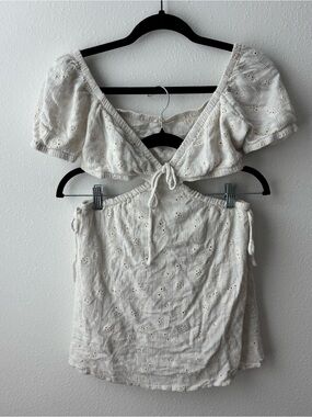 ILLA ILLA White Eyelet Tie-Front Crop Top Romper